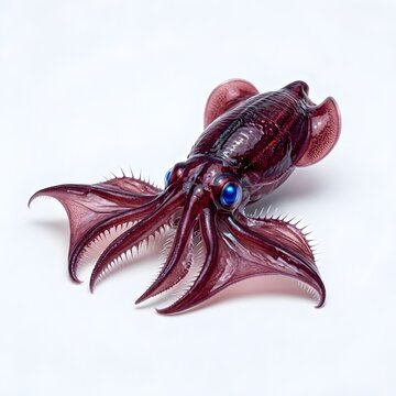 Deep Sea Vampire Squid Glossy Dark Red Purple Color Isolated on White Background