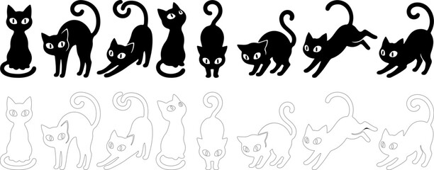 Naklejka premium Halloween Cat Outline & Silhouette Collection