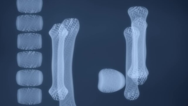 Abstract X-Ray Bone Structure Slowly Rotating With Trabecular Detail, Seamless Loop Medical Background in soft navy tones