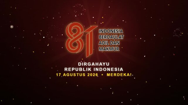 Indonesia 81st Independence Day Celebration, Fireworks Finale and Confetti, Seamless Loop