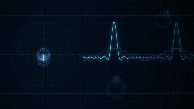 Fourier Series Epicycles Tracing a Waveform Seamless Loop in subtle cyan tones