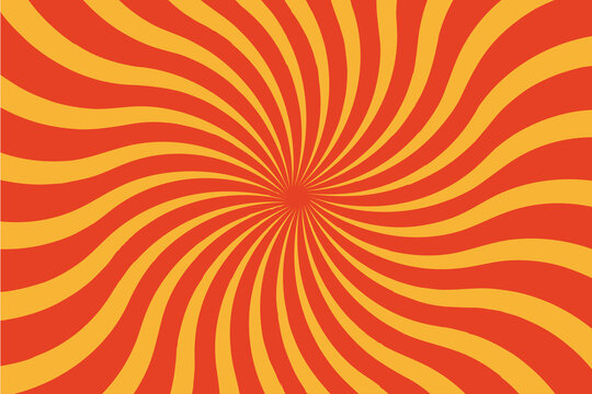 Vibrant red and yellow spiral sunburst background featuring retro comic style radial rays