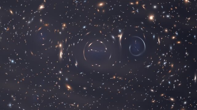 Gravitational Lensing: Invisible Dark Matter Warps A Deep Field Into Arcs And Einstein Rings, Seamless Loop in calm navy tones
