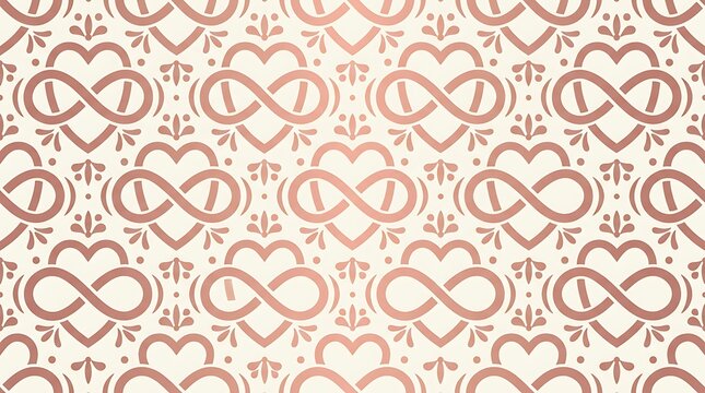 Elegant rose gold infinity heart seamless pattern on cream background
