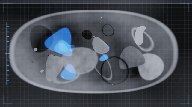 Abstract MRI Slice Scan Seamless Loop, Tomographic Cross Sections With Pseudo Color Medical Imaging Overlay in subtle gray tones