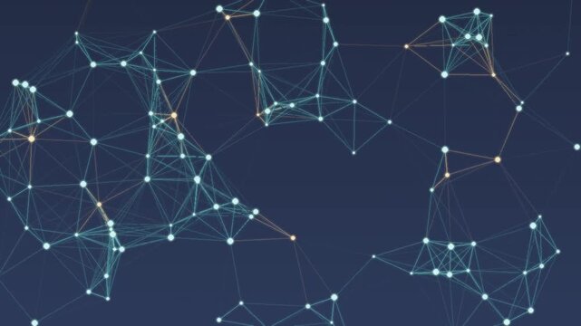 Digital network plexus with connecting nodes and lines seamless loop in subtle teal tones