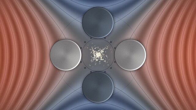 Quadrupole Mass Filter Cross Section: Rotating Hyperbolic Electric Field And Ion Cloud, Seamless Loop in deep slate tones