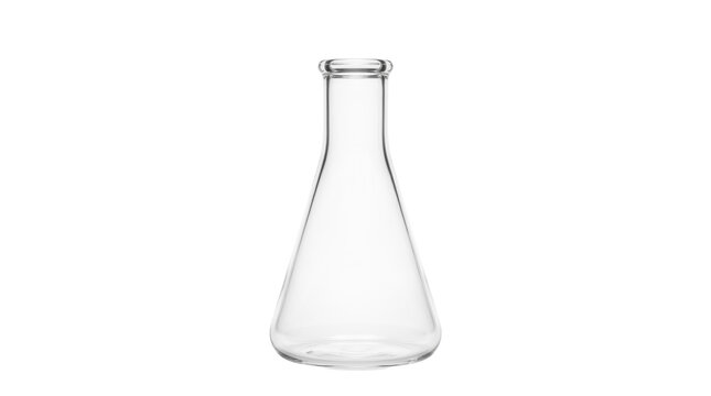 Clear Glass Erlenmeyer Laboratory Flask Isolated on Pure White Background
