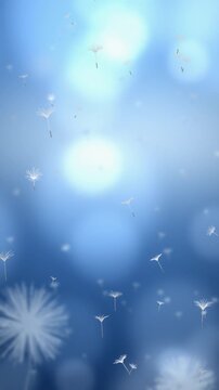 Dandelion Seeds Drifting on the Breeze Over a Soft Focus Meadow Seamless Loop in deep azure tones vertical 9:16