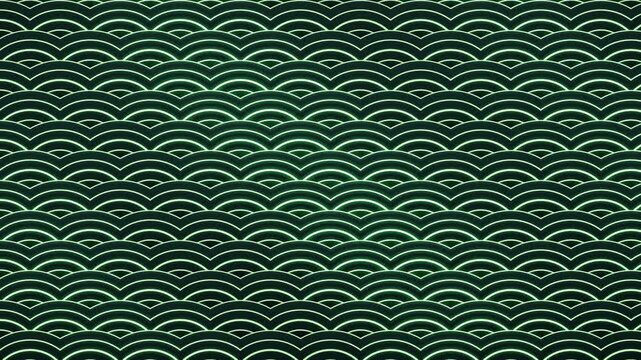 Seigaiha Japanese Wave Pattern Indigo and Gold Traditional Motion Background Seamless Loop in calm jade tones
