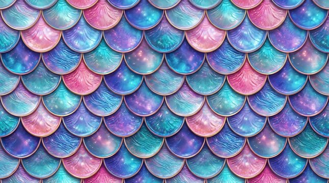 Shimmering iridescent mermaid fish scale pattern