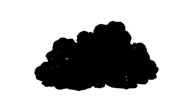 Black smoke cloud puff explosion silhouette isolated on white background