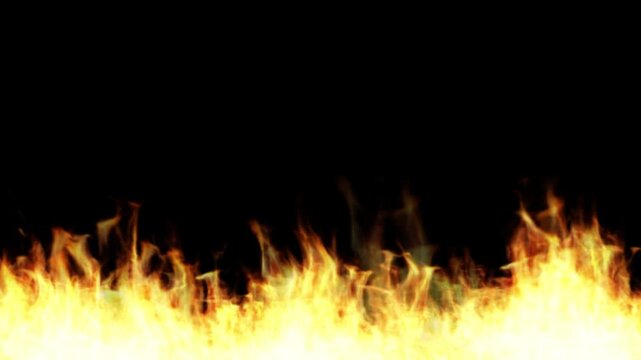Flames fire background border in black isolated banner of panoramic horizontal burning blaze hot heat orange yellow glow