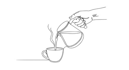 Obraz premium Hand Pouring Coffee Into Cup, Continuous Line Art, Isolated