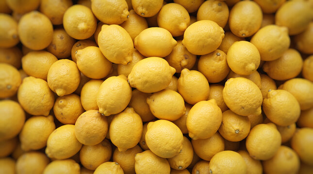 Abundant Harvest of Fresh Bright Yellow Lemons Arranged in a Large Pile for Culinary Preparation and Healthy Citrus Juice Production