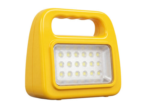 Bright handheld flashlight with multiple white LEDs turned on isolated on transparent background