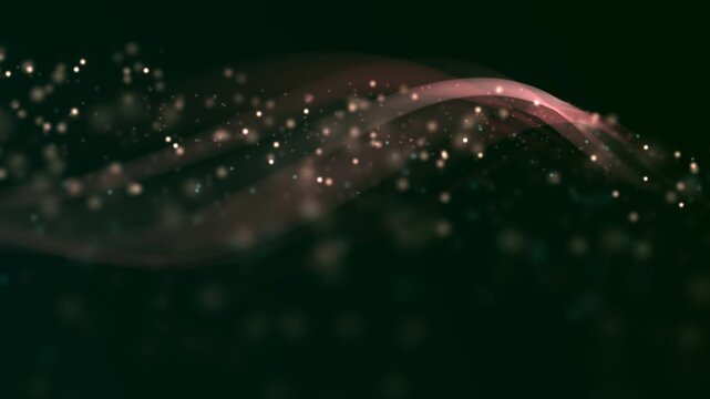 A mesmerizing continuous video sequence unfolds with luminous, flowing light trails sweeping across a dark