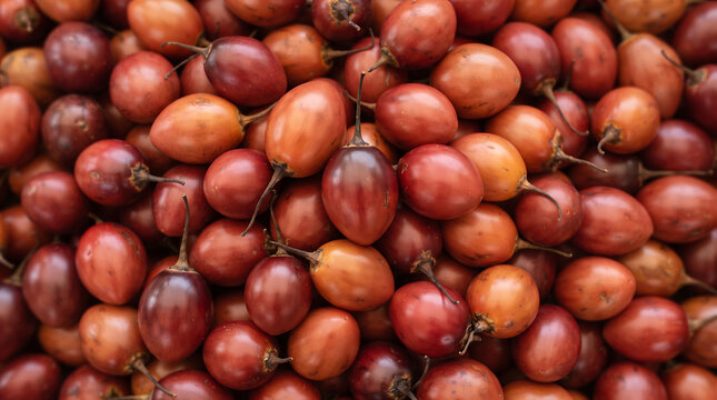 Close up of fresh ripe tamarillo fruits or tree tomato background, healthy organic exotic food