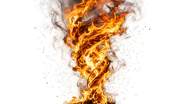 Fiery tornado swirling with smoke on a transparent background isolated.