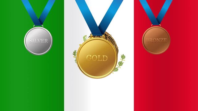 Gold Silver and Bronze Medals Over Waving Mexico Flag Background