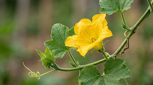Close up of a vibrant yellow squash blossom in the garden