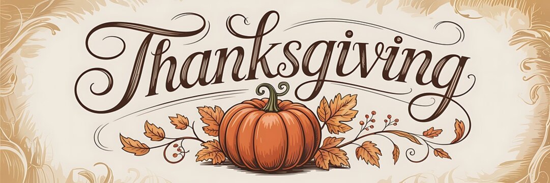 Vintage thanksgiving day typography with pumpkin and autumn leaf design