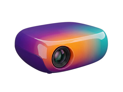 Portable projector with a gradient color scheme and a lens on transparent background mini digital presentation