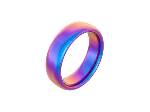 Iridescent ring with a smooth polished surface presented as a 3d render on transparent background jewelry