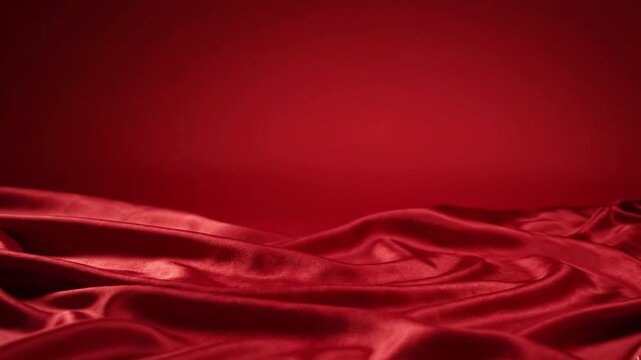 Elegant red satin fabric background with soft waves