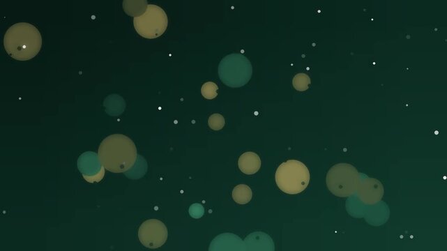 深緑の背景に翡翠色と黄土色の玉ボケが漂うシームレスループの動画