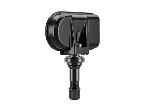 Automotive tire pressure monitoring system sensor metallic finish detailed rendering on transparent background tpms vehicle technology