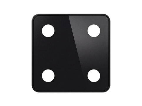 Black square die with four circular pips is displayed on transparent background dice game piece gaming