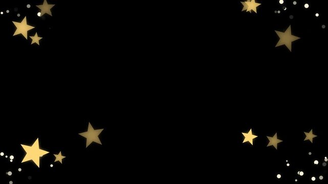 金色の星と光の粒が画面の四隅に集まり中央に余白を残す透過素材のシームレスループ動画