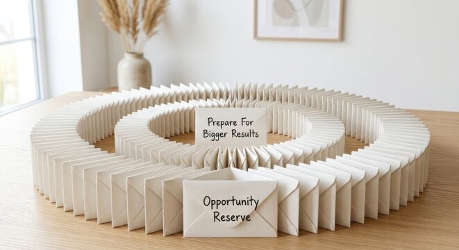 Opportunity Reserve Envelope and Prepare For Bigger Results Card on Table