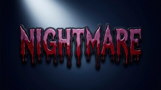 Creepy nightmare text design with dripping blood effect illuminated by a spotlight on a dark blue background
