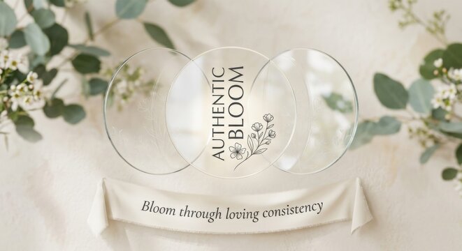 Three Transparent Circles with Floral Design and Inspiring Text, Isolated