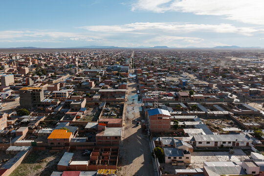 Aerial view of the town of Uyuni on the altiplano, Bolivia