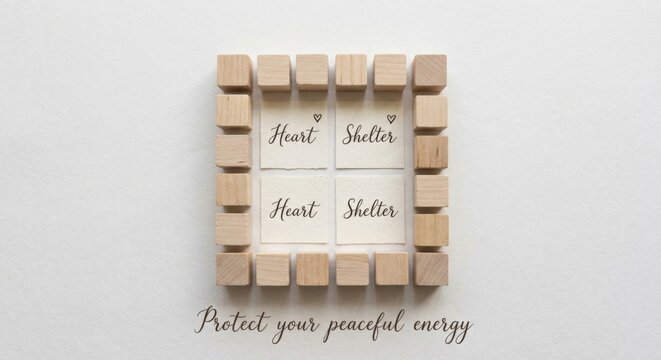 Wooden Cubes Frame Heart Shelter Cards for Protection and Peaceful Energy