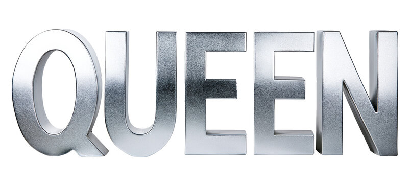 Queen word text metallic sign. Generative AI technology.
