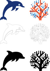 Fototapeta premium Dolphin and Coral Geometric Icons Vector Collection Set Design