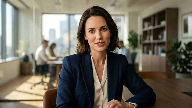 Confident businesswoman in modern office setting