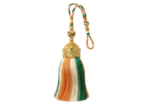 Decorative fabric tassel with tricolor threads and golden ornament for home decor