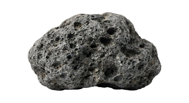 Porous volcanic rock or basalt lava stone with vesicular texture isolated on a black background