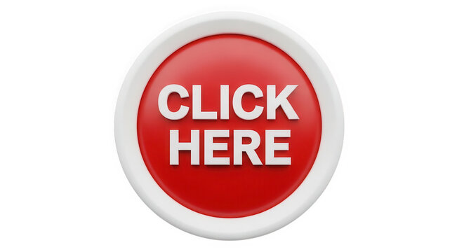Red click here button with white text isolated on transparent background