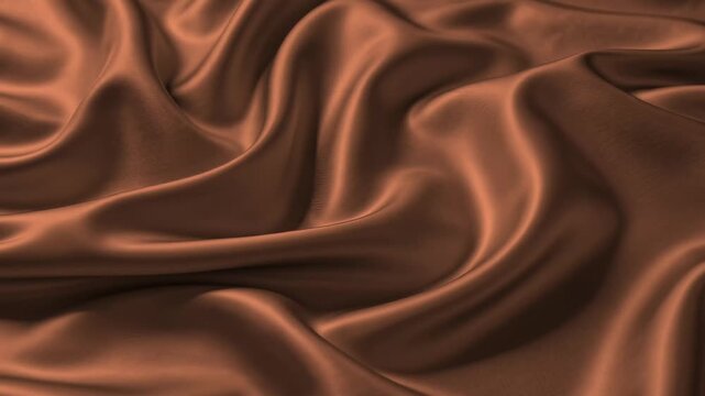 Luxury copper rose satin silk fabric animation with smooth glossy folds and flowing waves. Seamless looping abstract motion background for beauty, fashion, premium branding and elegant digital present