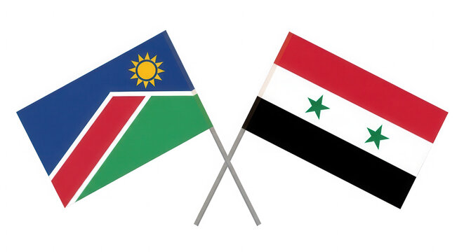 Namibia and syria crossed flags representing international cooperation isolated on transparent background