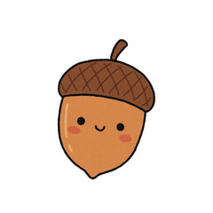 Cute hand drawn kawaii acorn nut cutout with grainy noise texture for autumn woodland theme © Hasnah