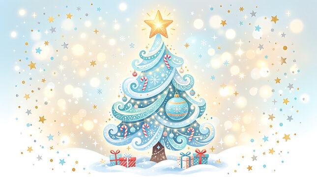 Colorful christmas tree with snowflakes and stars