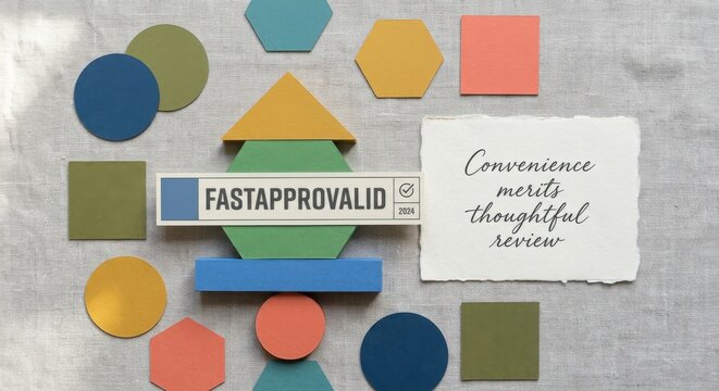 Geometric Shapes Arranged with a Fast Approval Label and Text Snippet