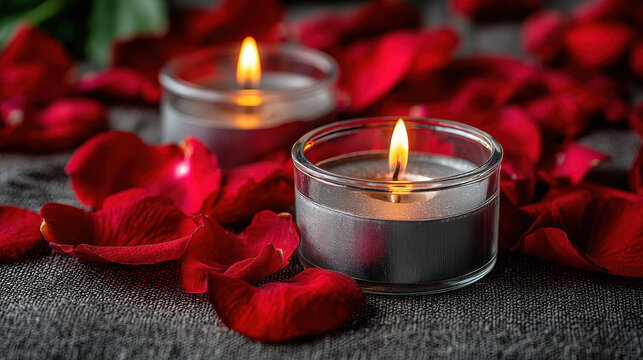 Elegant interfaith Indian wedding candles surrounded by vibrant rose petals create romantic atmosphere for special celebration